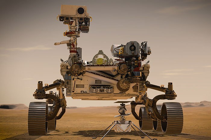 Recreació artística del rover Perseverance sobre la superfície de Mart. Crédit de la imatge: NASA/JPL-Caltech.